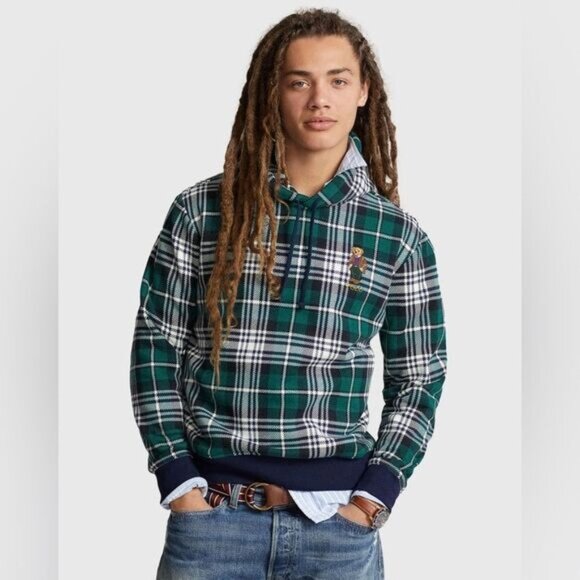 Polo Ralph Lauren fleece bear tartan plaid hoodie • XL